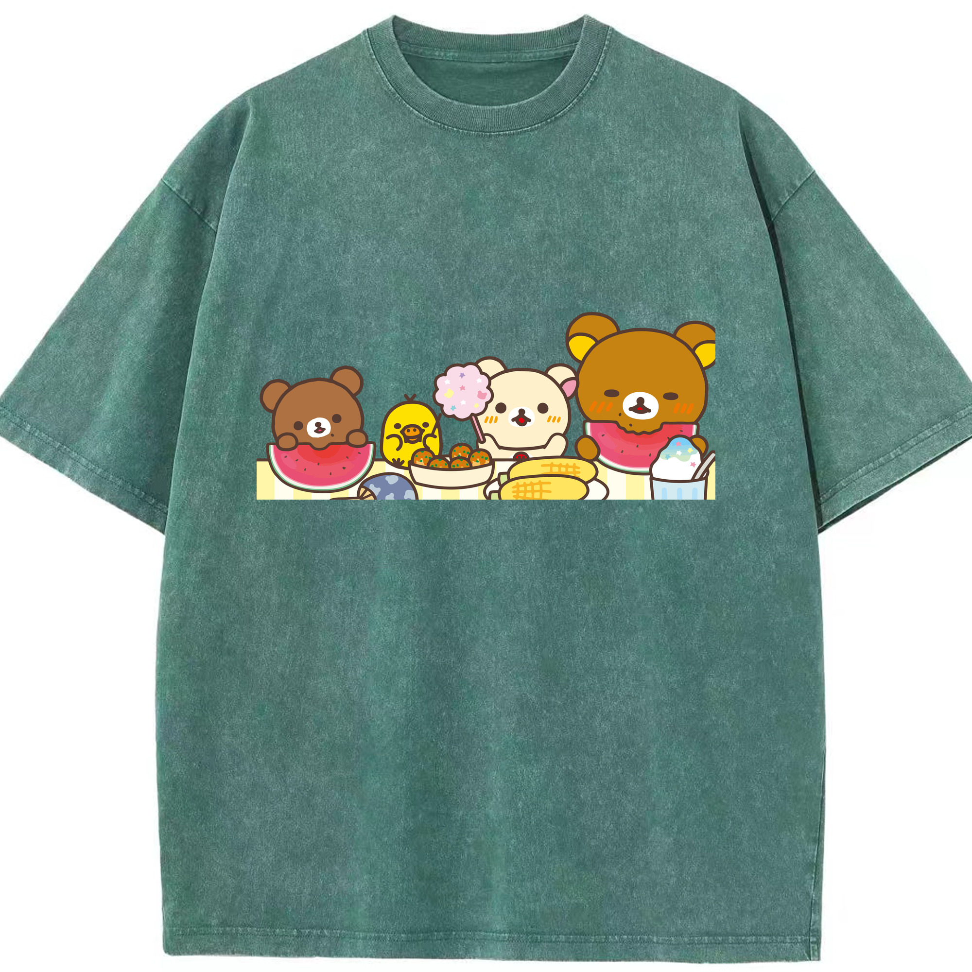（画像用） リラックマ リラックマ キイロイトリ Rilakkuma Korilakkuma Kiiroitori 綿100% ヴィンテージ風 半袖Tシャツ（フロントプリント）